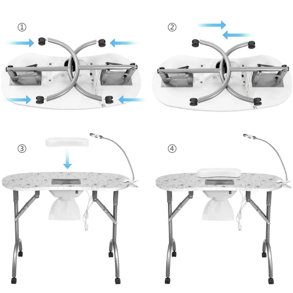 HKM-167955 Portable Folding Manicure Table with Integrated Dust Collector for Nail Salons