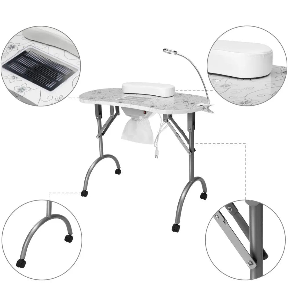 HKM-167955 Portable Folding Manicure Table with Integrated Dust Collector for Nail Salons