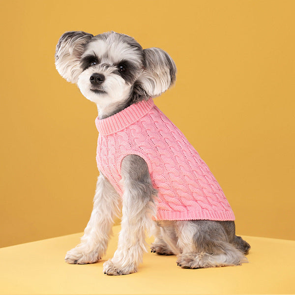 HKM-1679933 Classic Cable-Knit Turtleneck Sweater for Pets - Warm Wool Blend in Multiple Colors and Sizes