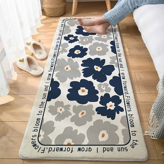 HKM-168147 Modern Square Polyester Fiber Floor Mat with Plants and Flowers Design for Living Room and Bathroom