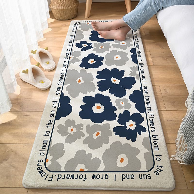 HKM-168147 Modern Square Polyester Fiber Floor Mat with Plants and Flowers Design for Living Room and Bathroom