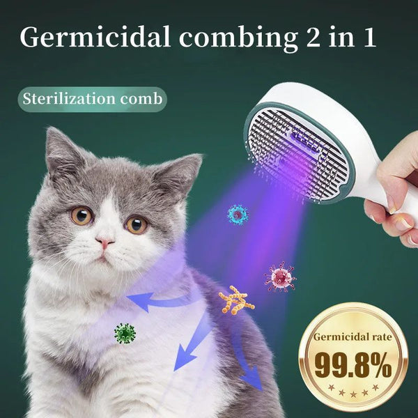 HKM-1683517 UVC Sterilizing Pet Grooming Brush for Cats and Dogs with Self-Cleaning Slicker Needle Comb