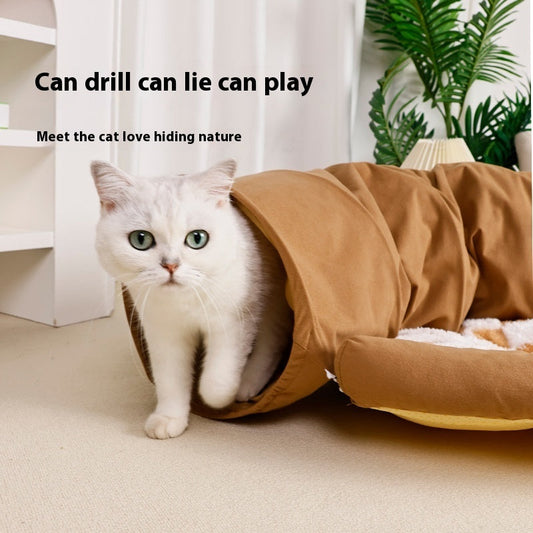 HKM-1683773 Warm and Cozy Cat Nest in Khaki and Gray Cloth with British Plaid Design