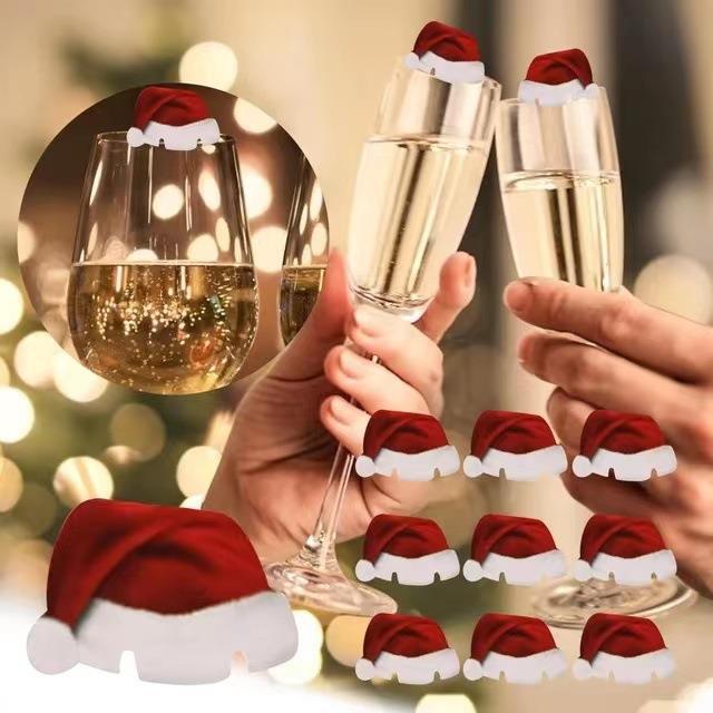 HKM-168531 Christmas Hat Wine Glass Cards - 10 Pack Paper Cup Cards for Festive Celebrations