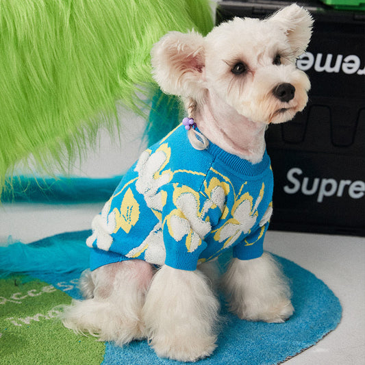 HKM-1685693 Teddy Bear Style Wool Pet Sweater for Dogs and Cats - Warm Winter Wear, Blue, Sizes S to XXL