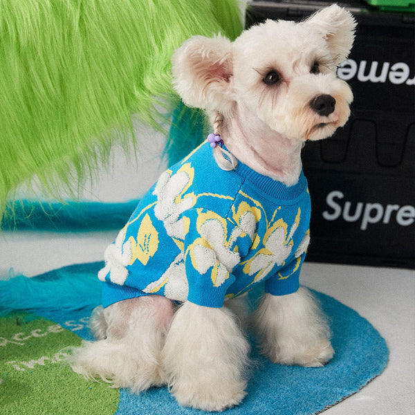 HKM-1685693 Teddy Bear Style Wool Pet Sweater for Dogs and Cats - Warm Winter Wear, Blue, Sizes S to XXL