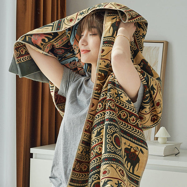 HKM-168659 Bohemian Soft Cotton Gauze Bath Towel - Absorbent, Plus-Sized, Unisex, Multiple Colors