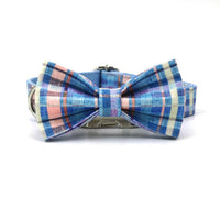 HKM-168787 Plaid Double-Layer Dog Collar with Bow Tie - Comfortable and Durable Pet Accessory