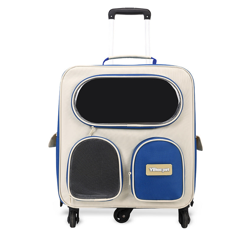 HKM-1689917 Foldable Nylon Pet Trolley Bag for Outings - 18L Capacity, Medium Hard Design