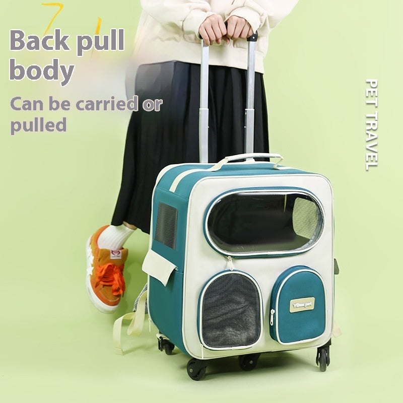 HKM-1689917 Foldable Nylon Pet Trolley Bag for Outings - 18L Capacity, Medium Hard Design