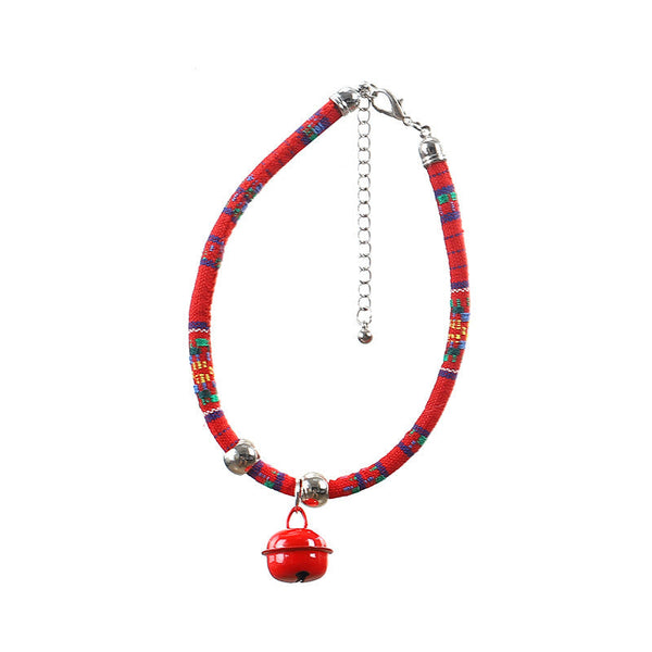 HKM-1690941 Ethnic Style Adjustable Pet Collar with Bell for Cats and Puppies