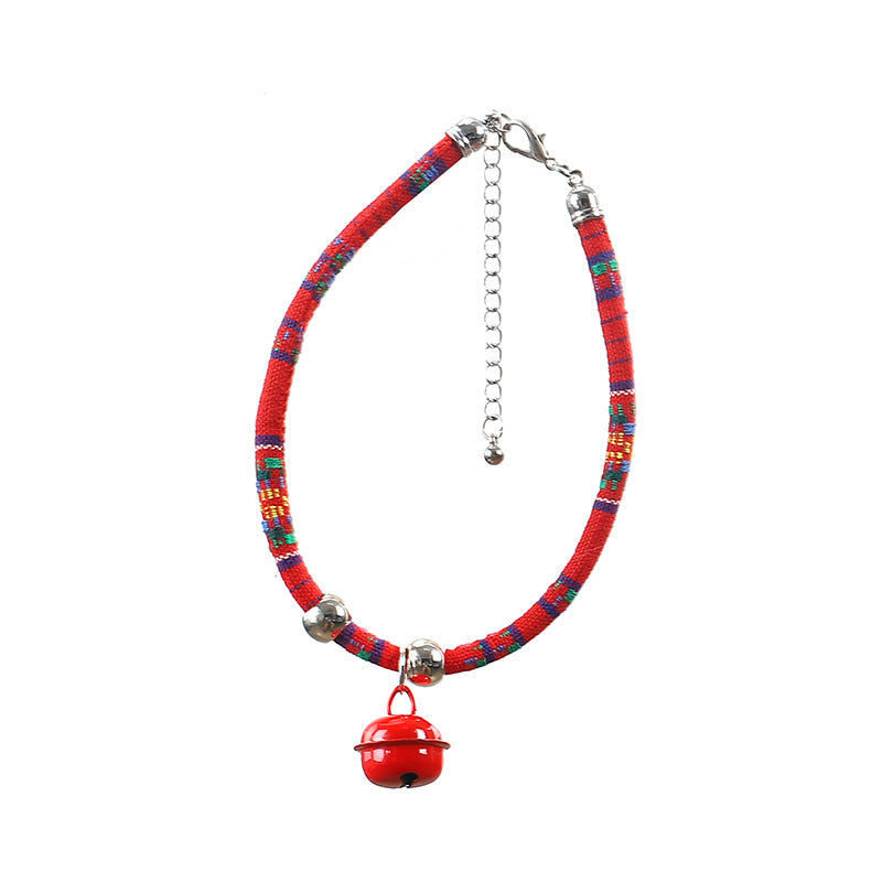 HKM-1690941 Ethnic Style Adjustable Pet Collar with Bell for Cats and Puppies