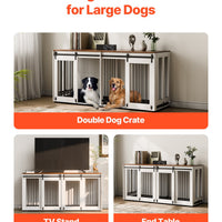 HKM-1691325 72-Inch Indoor Wooden Dog Crate with Tray - Multi-Functional Kennel and Furniture Solution