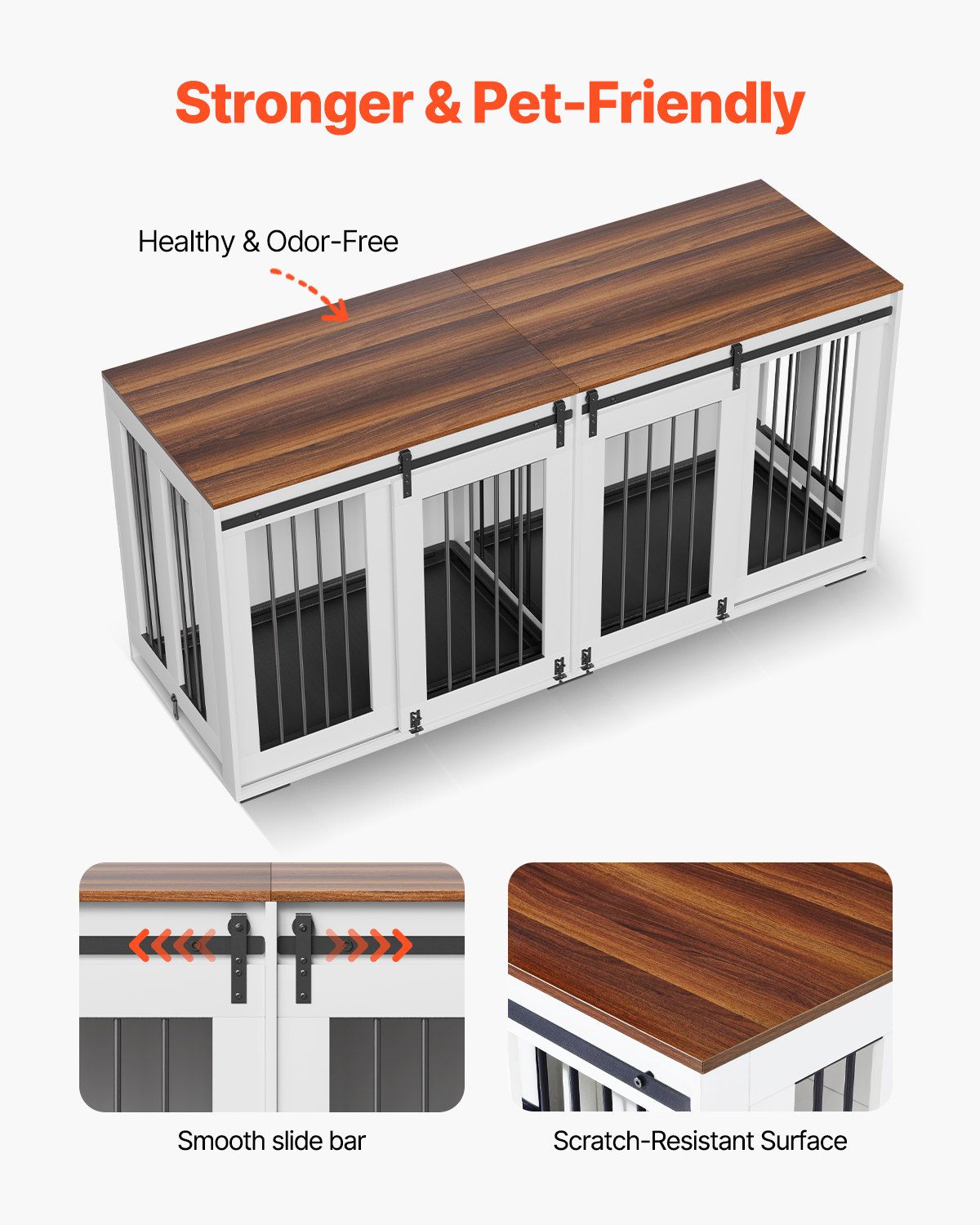 HKM-1691325 72-Inch Indoor Wooden Dog Crate with Tray - Multi-Functional Kennel and Furniture Solution