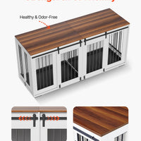 HKM-1691325 72-Inch Indoor Wooden Dog Crate with Tray - Multi-Functional Kennel and Furniture Solution