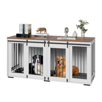 HKM-1691325 72-Inch Indoor Wooden Dog Crate with Tray - Multi-Functional Kennel and Furniture Solution