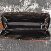 HKM-169299 Handmade Retro Multi-Card Leather Wallet in Coffee/Brown with Zipper Closure