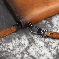 HKM-169299 Handmade Retro Multi-Card Leather Wallet in Coffee/Brown with Zipper Closure