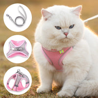 HKM-1693245 Adjustable Cat Vest with Pulling Leash - Yellow, Green, Pink - Polyester Material in Multiple Sizes