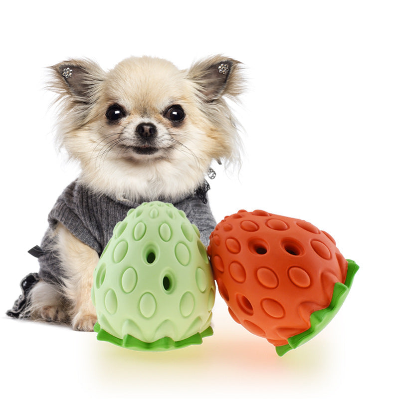 HKM-1694269 Durable Rubber Strawberry Dog Ball Toy - Bite Resistant & Leaking Design, Suitable for All Breeds