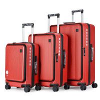 HKM-169619 3-Piece Front Opening Laptop Luggage Set - Durable ABS/PC Hard Case Carry-On Travel Suitcases