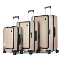 HKM-169619 3-Piece Front Opening Laptop Luggage Set - Durable ABS/PC Hard Case Carry-On Travel Suitcases