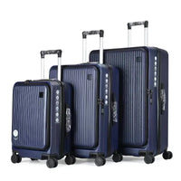HKM-169619 3-Piece Front Opening Laptop Luggage Set - Durable ABS/PC Hard Case Carry-On Travel Suitcases