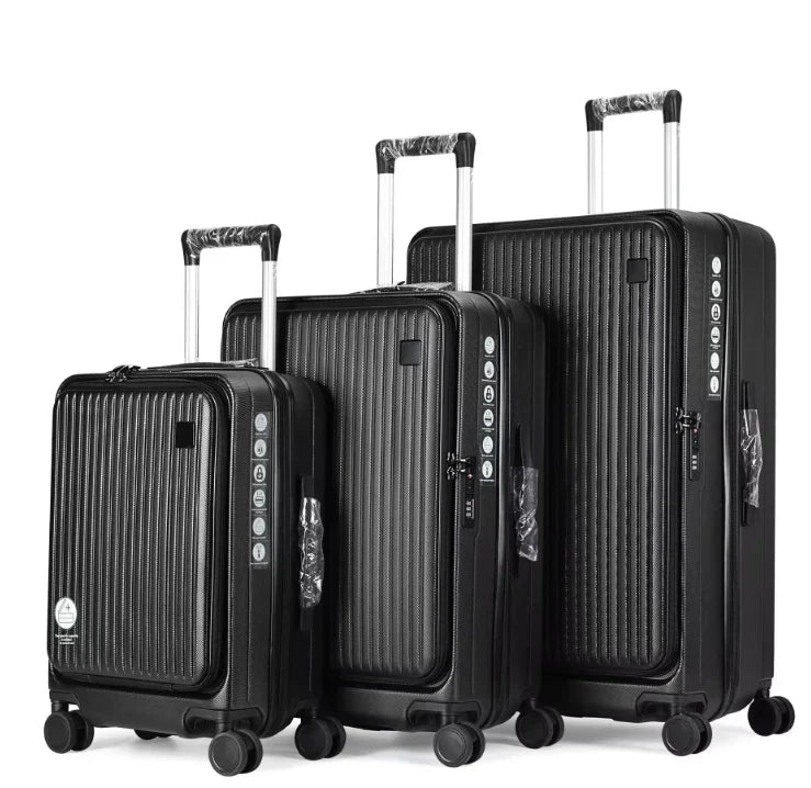 HKM-169619 3-Piece Front Opening Laptop Luggage Set - Durable ABS/PC Hard Case Carry-On Travel Suitcases