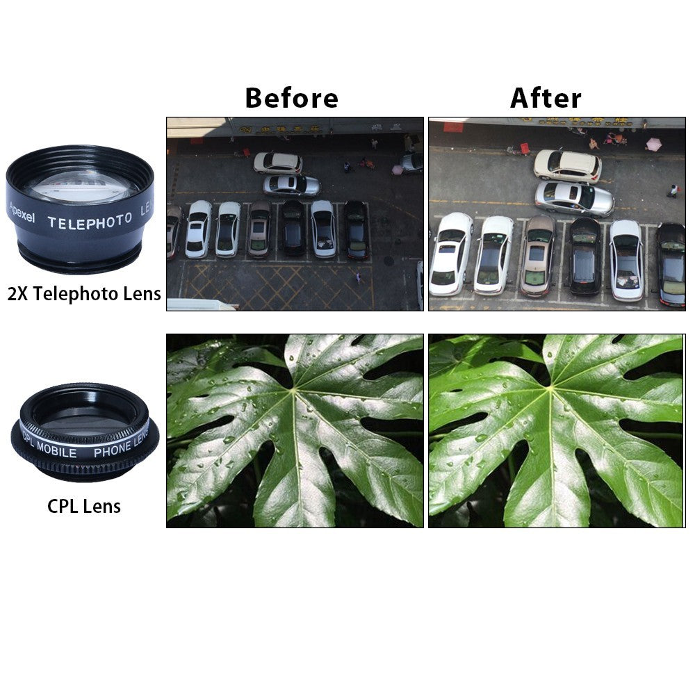HKM-169619 5-in-1 Mobile Phone Lens Set with Fisheye, Wide Angle, Macro, Teleconverter, and Polarization Options