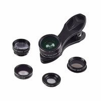 HKM-169619 5-in-1 Mobile Phone Lens Set with Fisheye, Wide Angle, Macro, Teleconverter, and Polarization Options