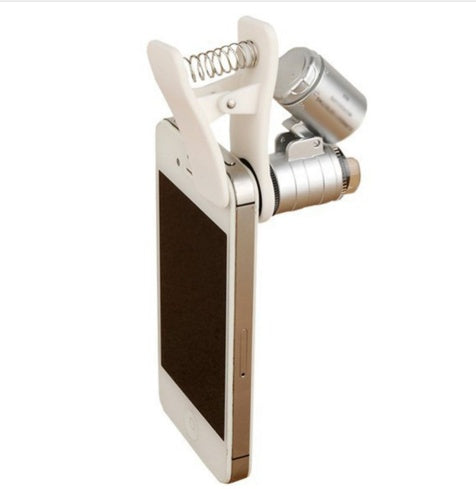 HKM-169619 60X Mobile Phone Microscope Lens with LED Light and UV Currency Detector for Compatible Models