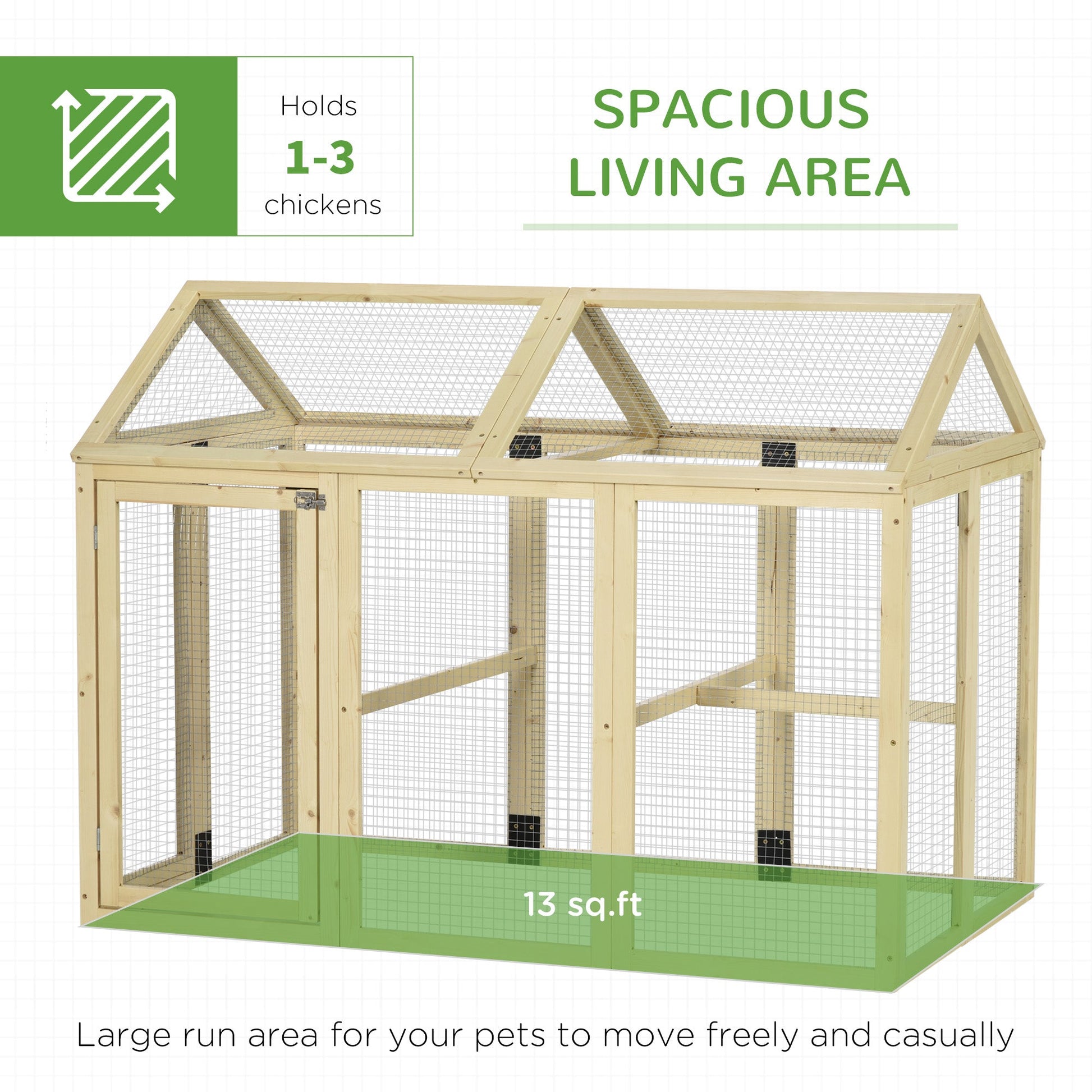 HKM-1697085 Spacious Wooden Chicken Coop with Run and Perches, 4.6' x 2.8', Nature Wood