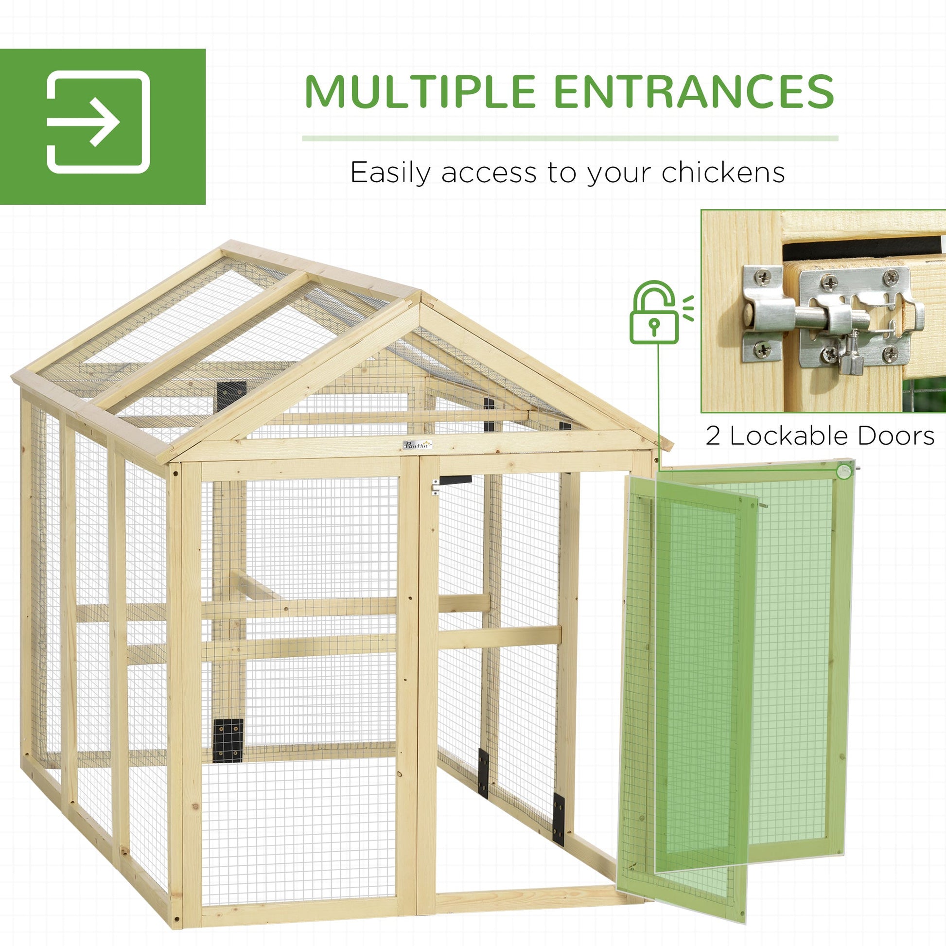 HKM-1697085 Spacious Wooden Chicken Coop with Run and Perches, 4.6' x 2.8', Nature Wood