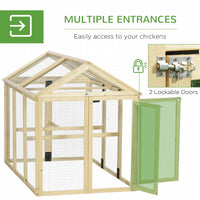 HKM-1697085 Spacious Wooden Chicken Coop with Run and Perches, 4.6' x 2.8', Nature Wood