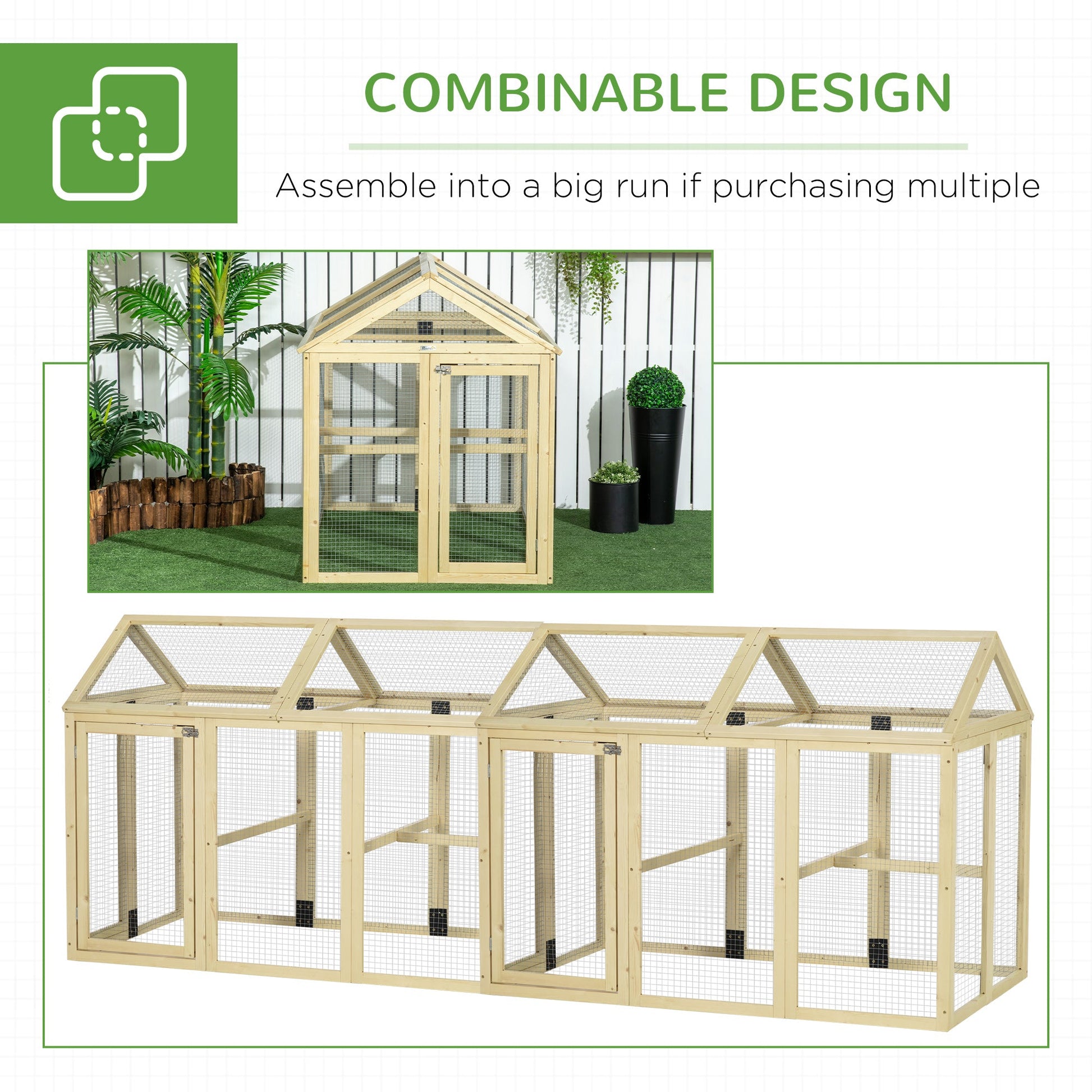 HKM-1697085 Spacious Wooden Chicken Coop with Run and Perches, 4.6' x 2.8', Nature Wood