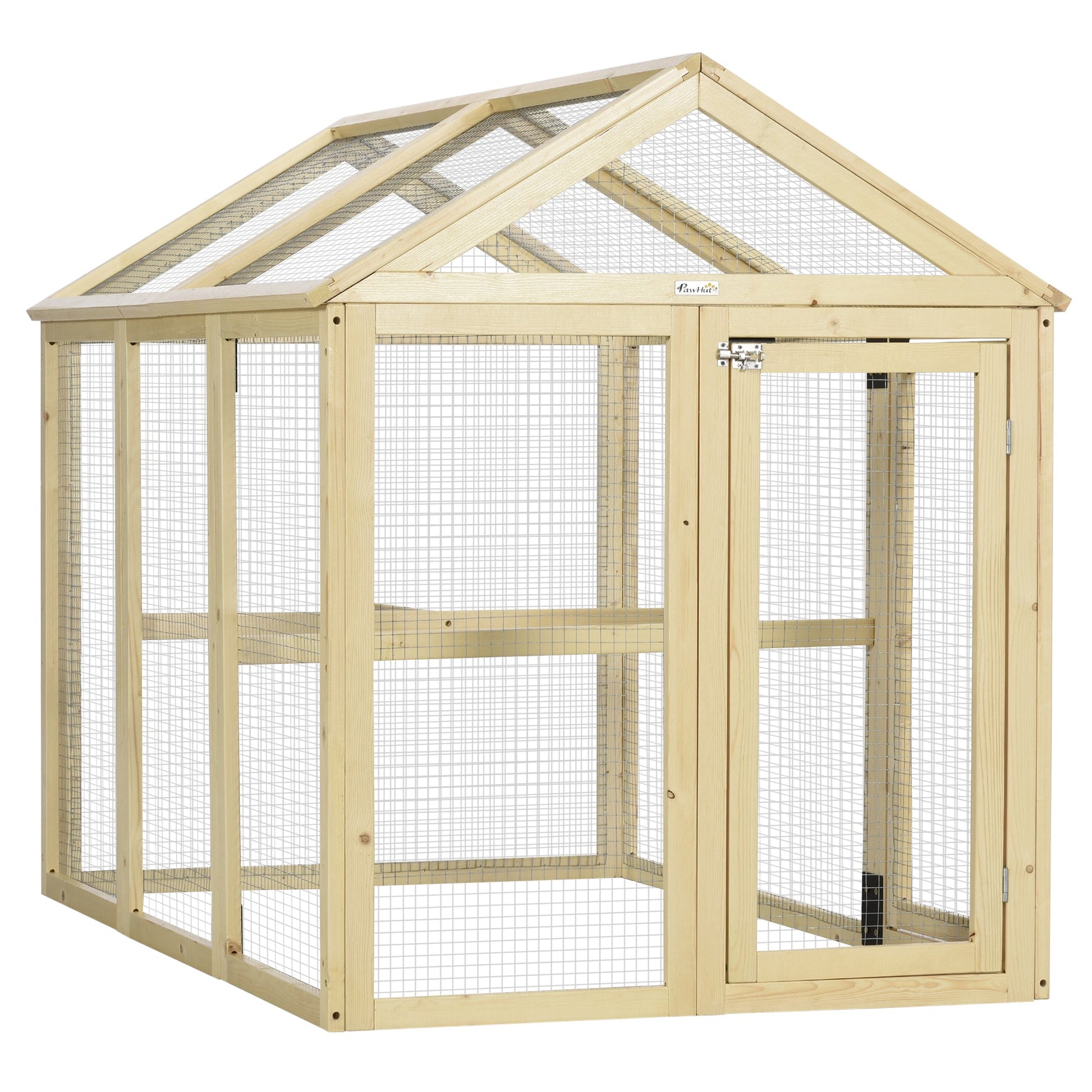 HKM-1697085 Spacious Wooden Chicken Coop with Run and Perches, 4.6' x 2.8', Nature Wood