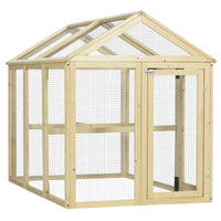 HKM-1697085 Spacious Wooden Chicken Coop with Run and Perches, 4.6' x 2.8', Nature Wood