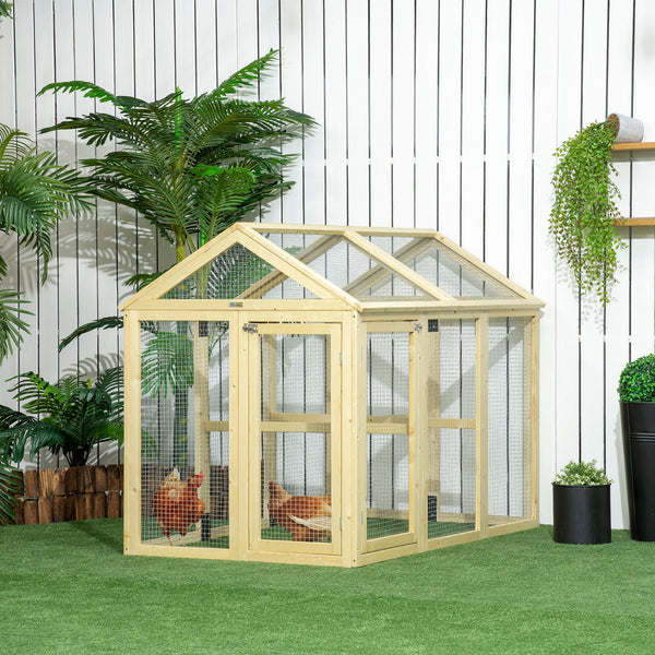 HKM-1697085 Spacious Wooden Chicken Coop with Run and Perches, 4.6' x 2.8', Nature Wood