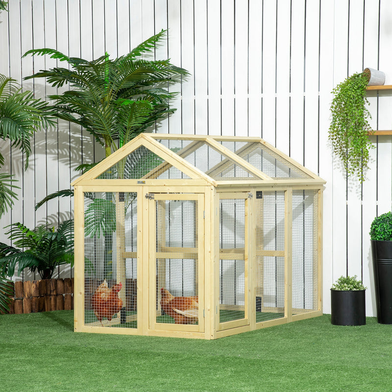 HKM-1697085 Spacious Wooden Chicken Coop with Run and Perches, 4.6' x 2.8', Nature Wood
