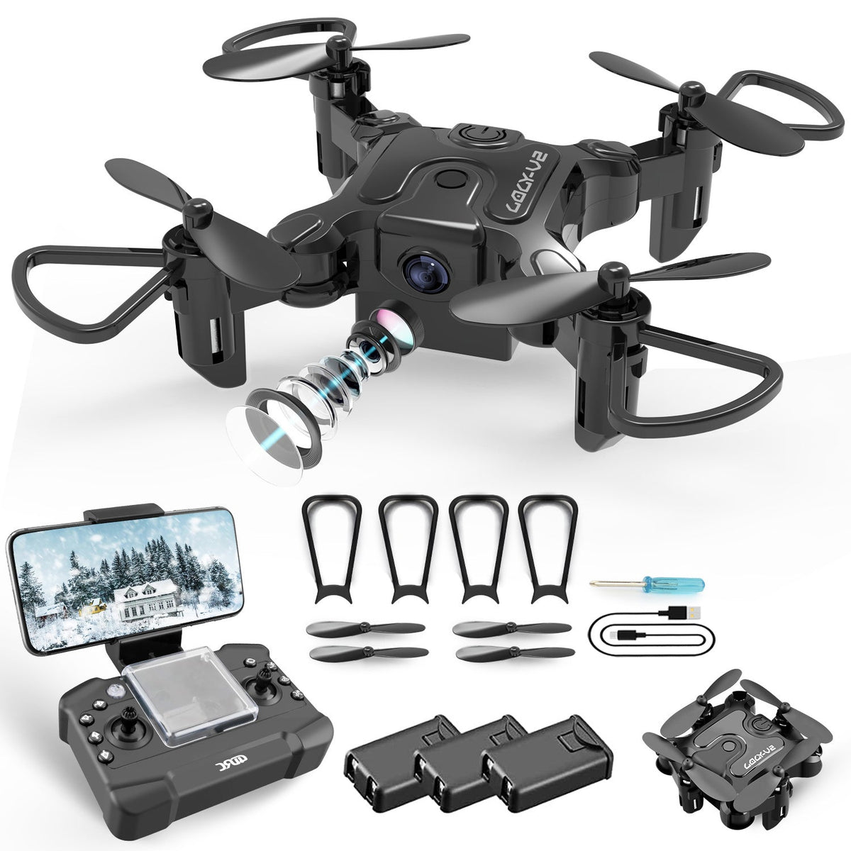 HKM-169747 4DRC V2 Mini Drone with 720P HD Camera, WIFI FPV, Foldable Arms, Ideal for Beginners and Kids