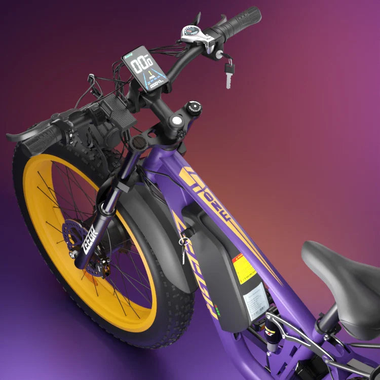 HKM-169939 48V 2000W Electric Fat Tire Bike with Full Suspension and 7-Speed Gears, Hydraulic Disc Brakes, and LED Lights