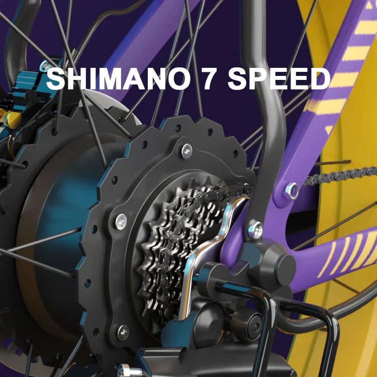 HKM-169939 48V 2000W Electric Fat Tire Bike with Full Suspension and 7-Speed Gears, Hydraulic Disc Brakes, and LED Lights