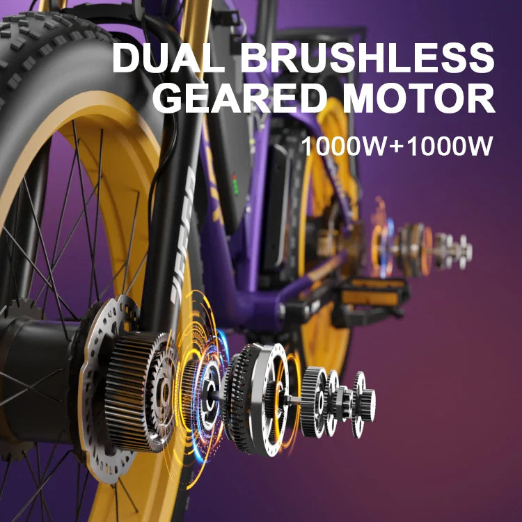 HKM-169939 48V 2000W Electric Fat Tire Bike with Full Suspension and 7-Speed Gears, Hydraulic Disc Brakes, and LED Lights