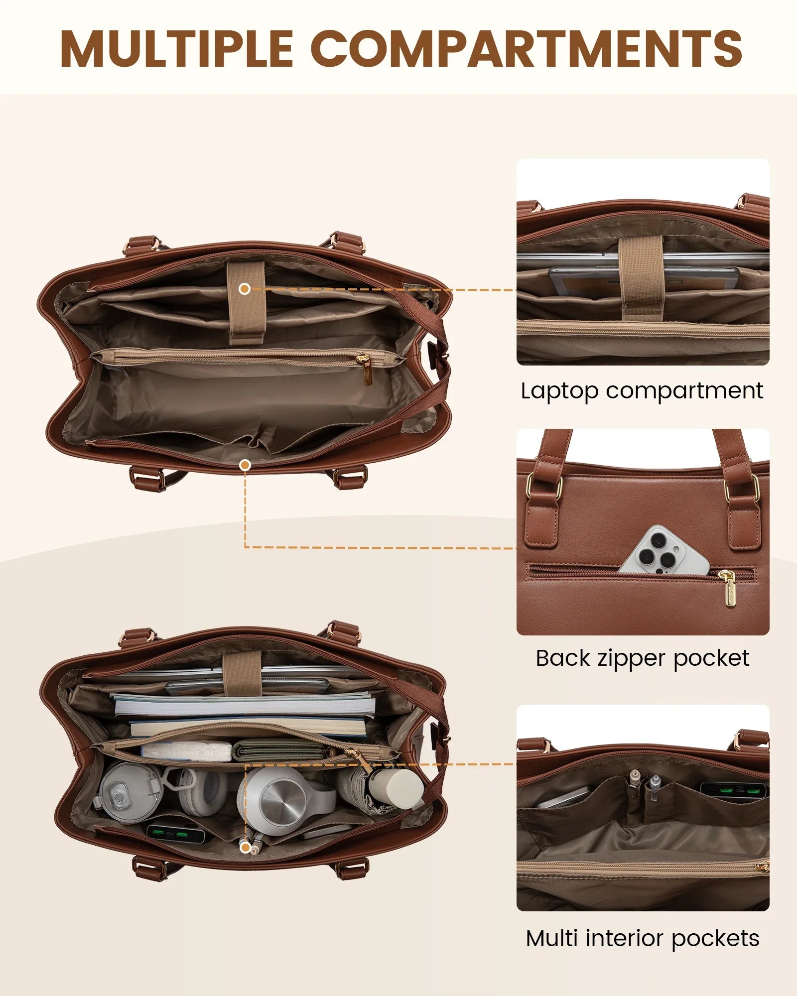 HKM-169939 Women's 15.6 Inch PU Leather Laptop Tote Bag – Versatile Briefcase for Office and Casual Use