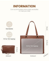 HKM-169939 Women's 15.6 Inch PU Leather Laptop Tote Bag – Versatile Briefcase for Office and Casual Use