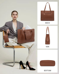 HKM-169939 Women's 15.6 Inch PU Leather Laptop Tote Bag – Versatile Briefcase for Office and Casual Use