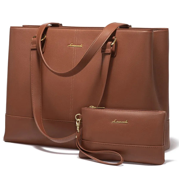 HKM-169939 Women's 15.6 Inch PU Leather Laptop Tote Bag – Versatile Briefcase for Office and Casual Use