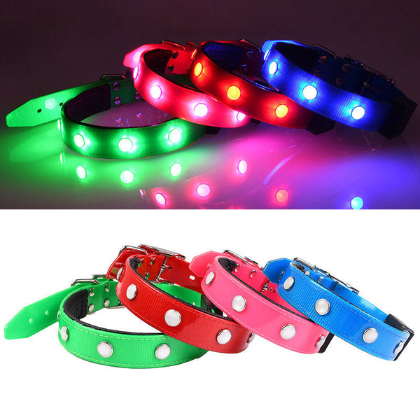 HKM-1701181 Adjustable Luminous Waterproof Cat and Dog Collar in Red, Green, Blue, and Pink ¨C All-Season TPU Design