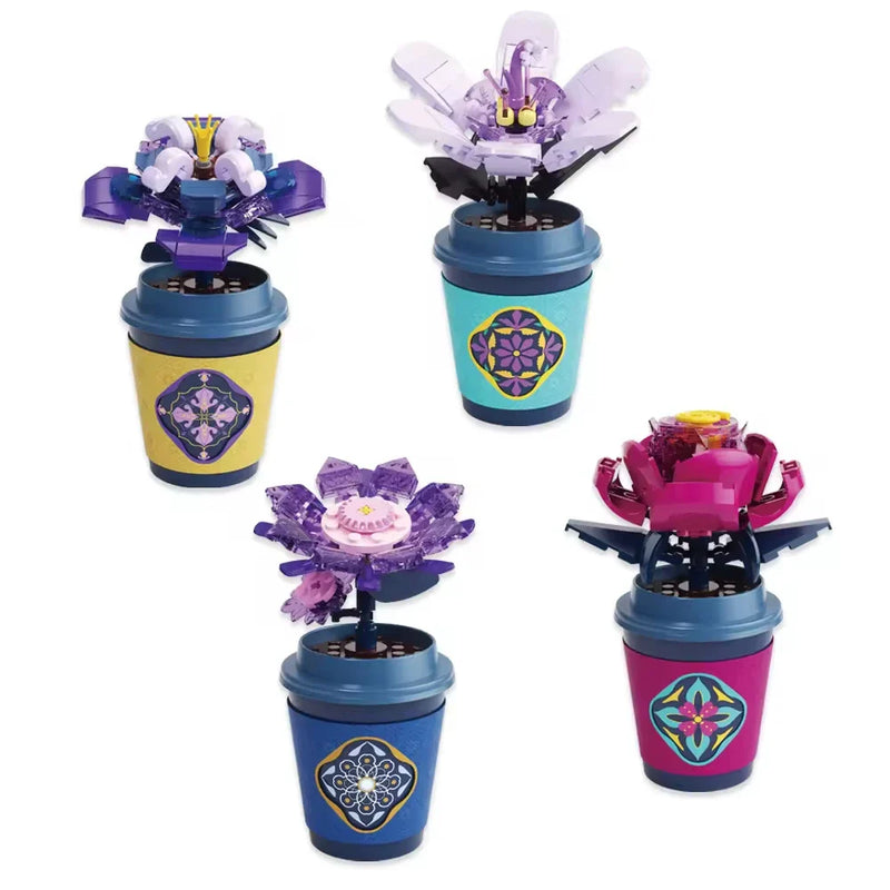 HKM-170195 Educational Plant Series Building Block Set - 12 Styles, 50-Piece Versatile Cup Plant Decoration