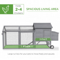 HKM-1702845 Portable 96.5" Wooden Chicken Coop with Nesting Box and Wheels for Outdoor Use, Gray